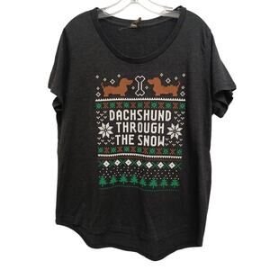 Christmas T-shirt Wiener Dog Dachshund Through The Snow Women's Plus Sz 1X Black